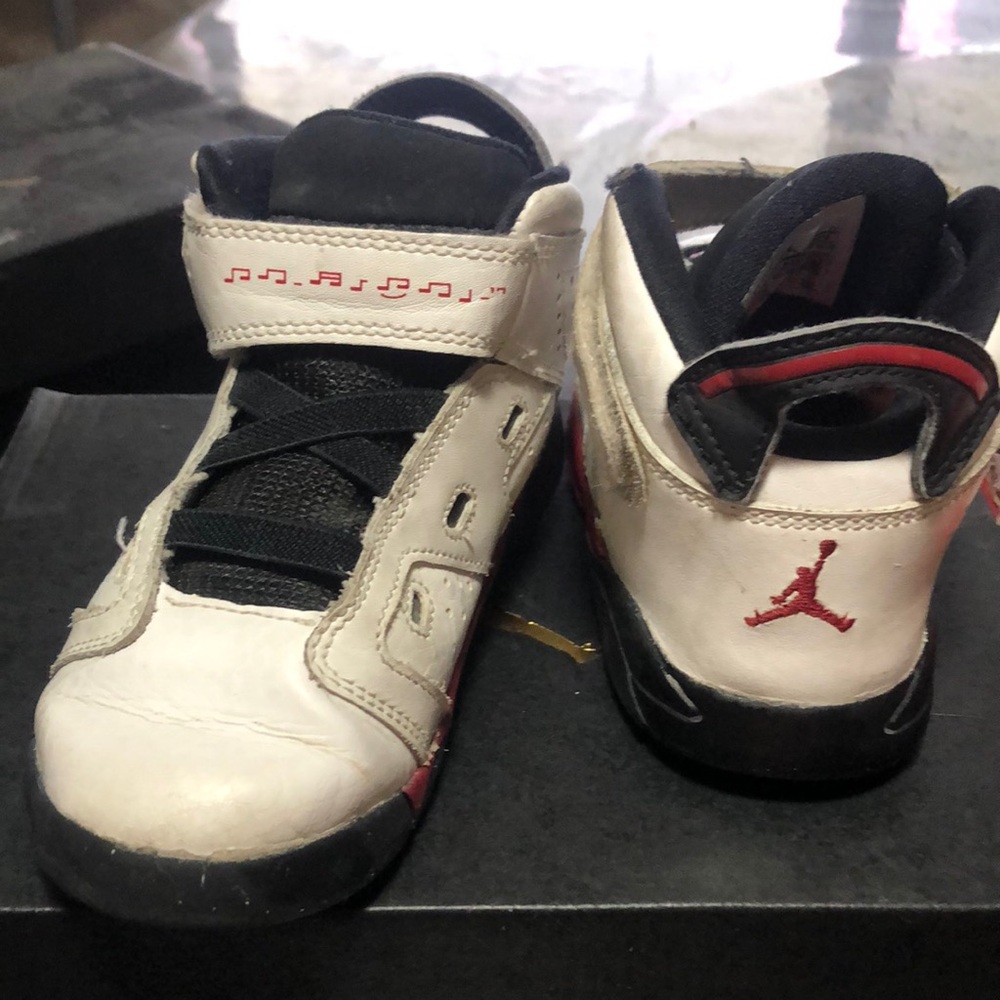 Kids Jordan White and Black Shoes